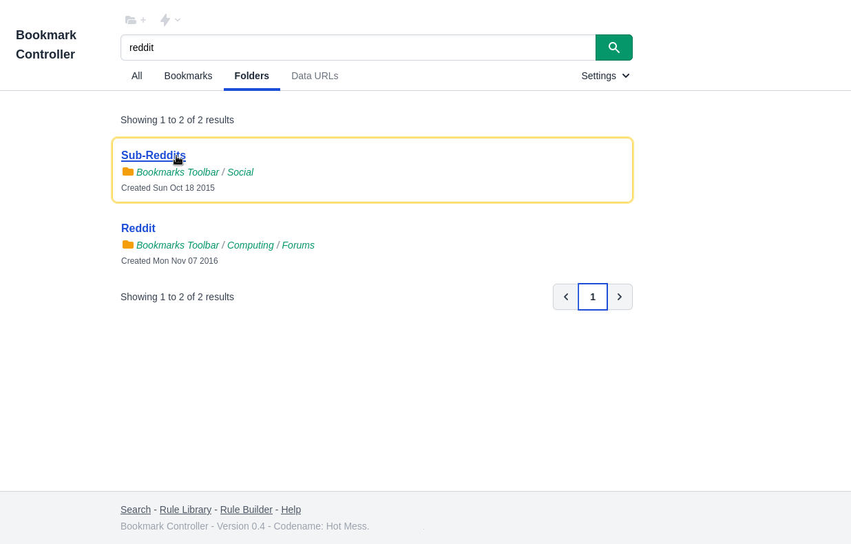 Results page folder tab