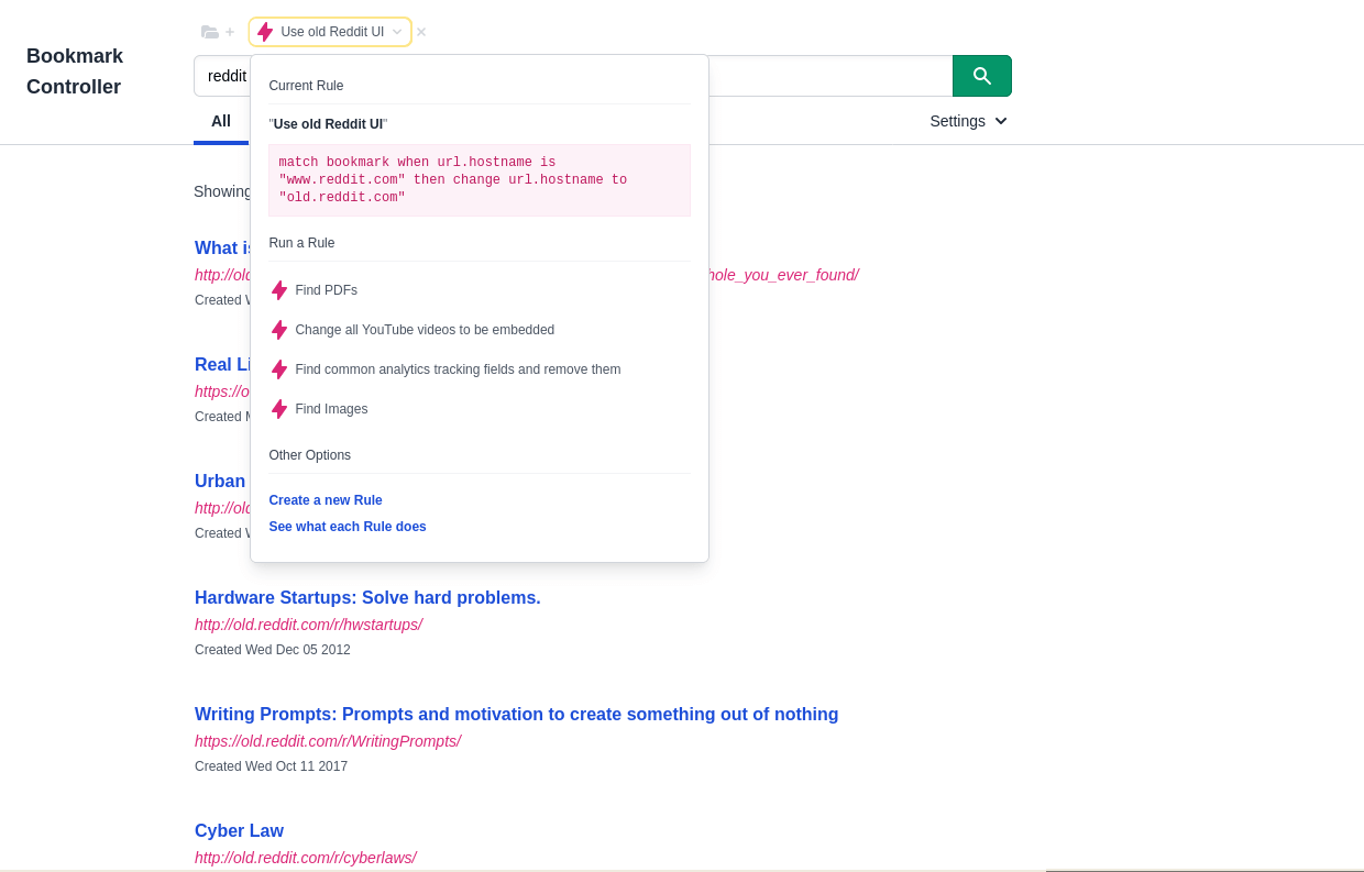 Results page rule dropdown selected